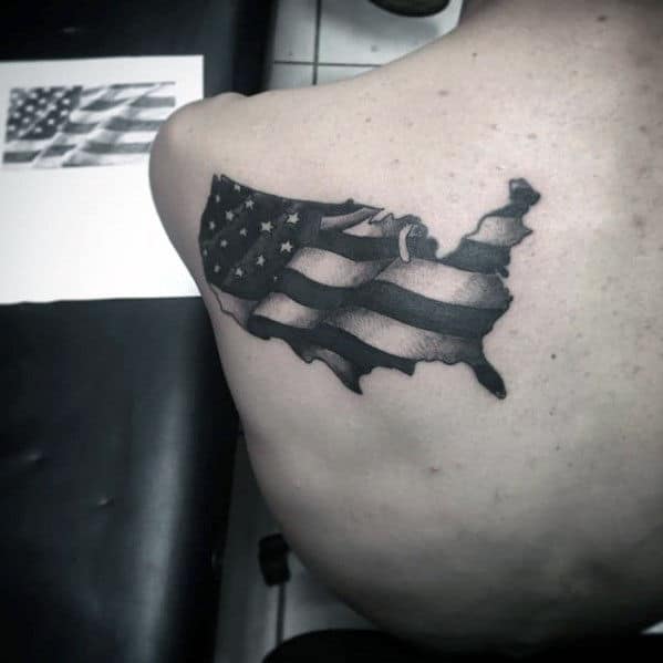 Usa Outline With American Flag Guys Badass Small Shoulder Tattoo