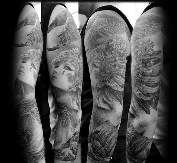 Valkyrie Guys Tattoos Full Shaded Sleeve