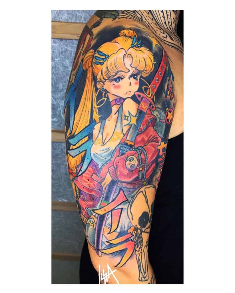 Tatouage Sailor Moon de couleur vibrante