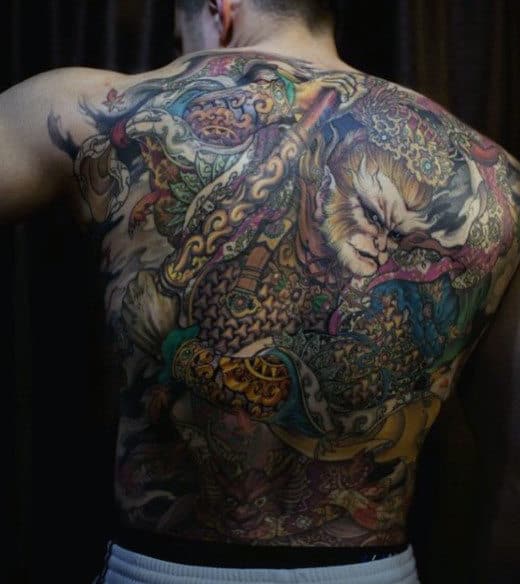 Vibrant Lively Colored Tattoo Mens Full Back
