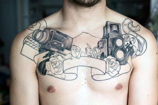Video Camera Male Chest Tattoo Designs