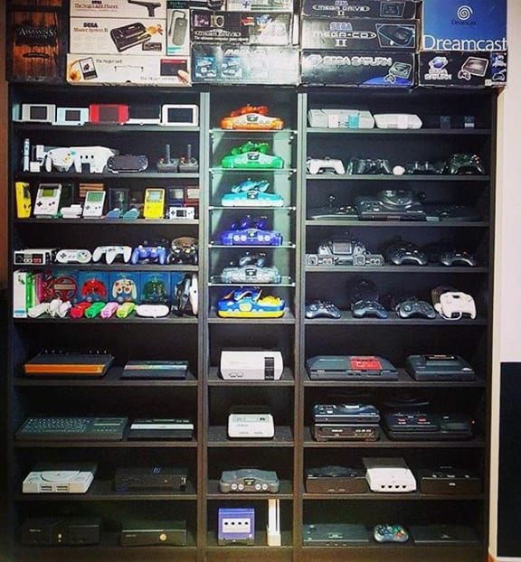 game console collection shelf