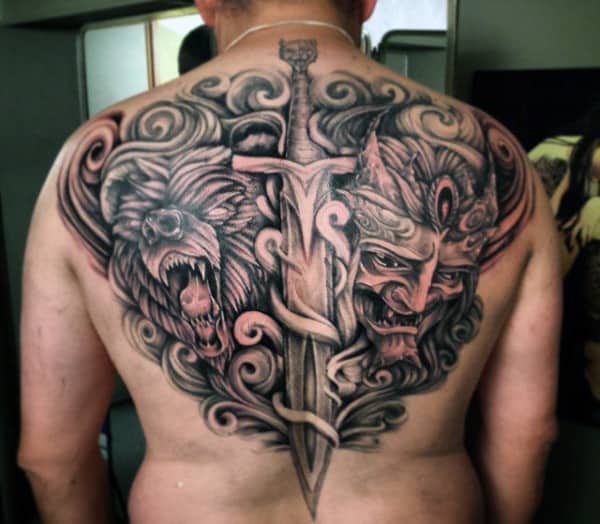 Viking Sword Tattoo For Men On Back