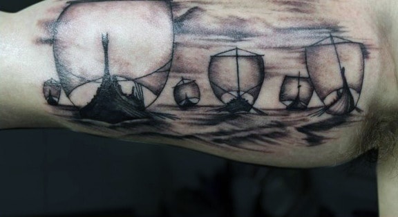 Vikings Tattoo Designs Men On Bicep Of Ships
