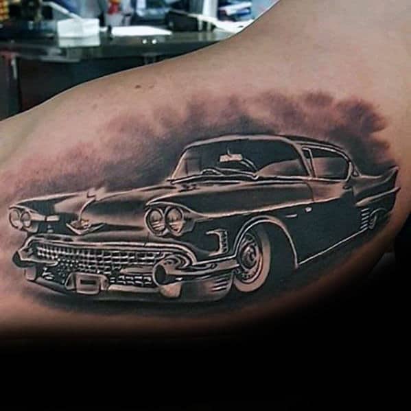 Vintage Classic Cadillac Coupe Guys Inner Arm Bicep Tattoos