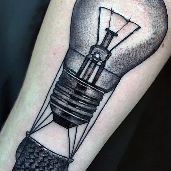 Vintage Male Light Bulb Inner Forearm Tattoo