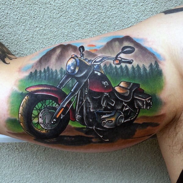 Vintage Mens Bike Harley Davidson Tattoo On Inner Bicep