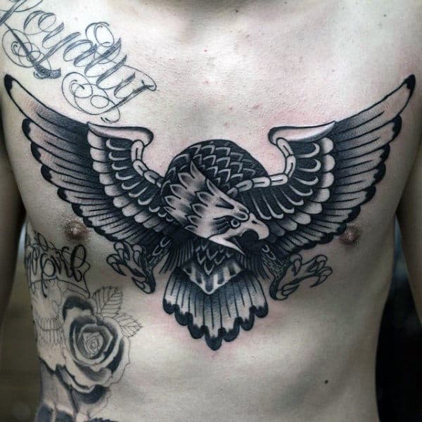 Vintage Mens Eagle Shaded Chest Tattoos