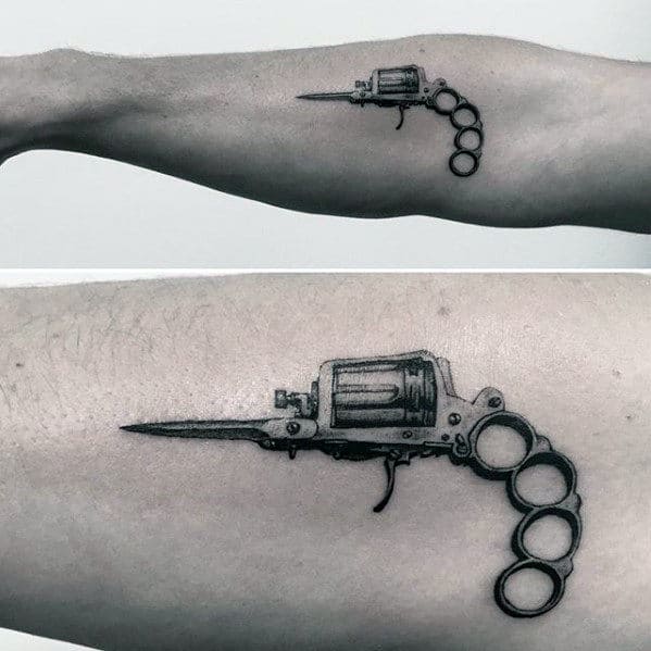 Vintage Revolver Awesome Mens Detailed Inner Arm Tattoos