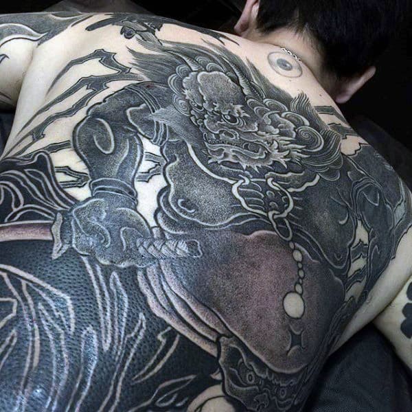 Violent Dark Dotwork Tattoos On Male Full Back