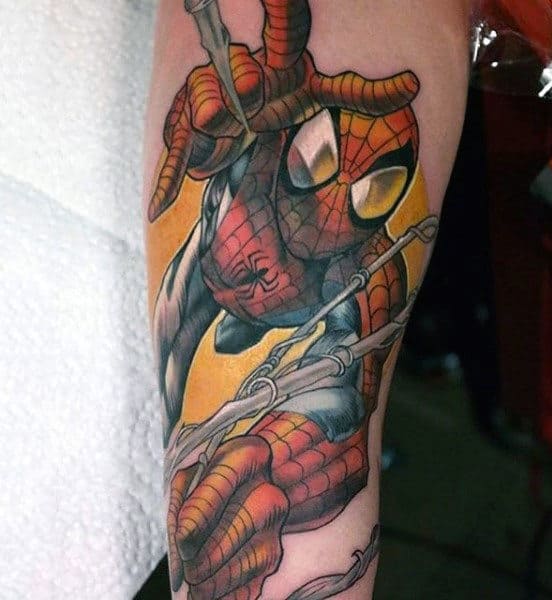 Violent Spiderman Tattoo Male Forearms