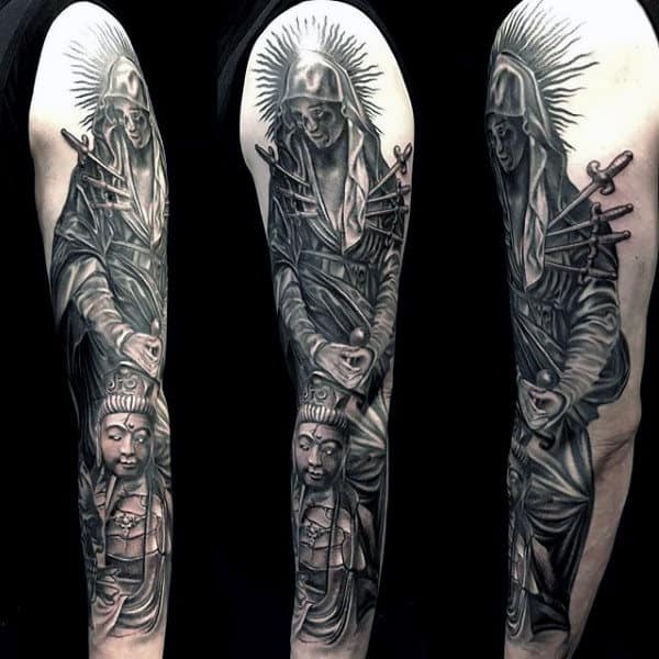 Virgin Mary With Swords Mens Arm Tattoos