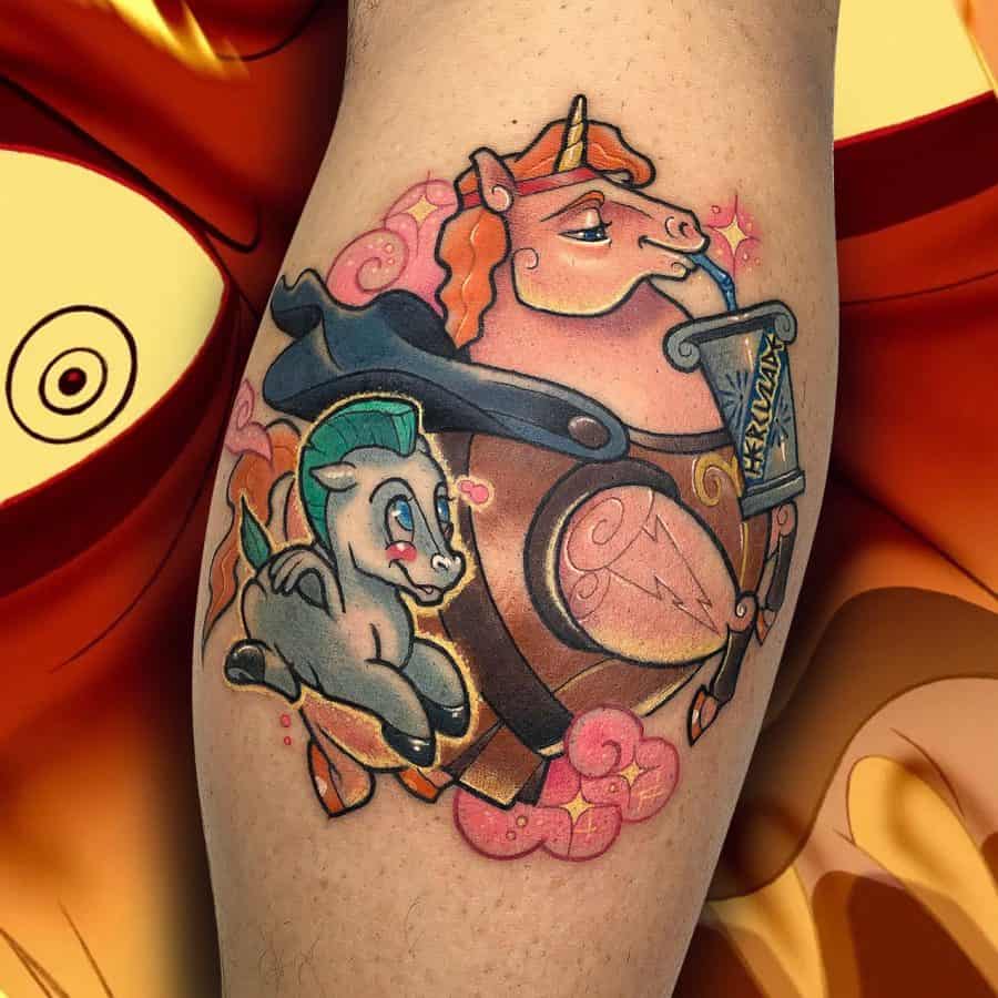 Vivid Color Awesome Alternate Disney Cover Style Rock Horse Fat Unicorn New Wave Tattoo