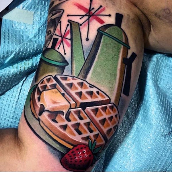 Waffles And Berry Food Tattoo Guys Arms
