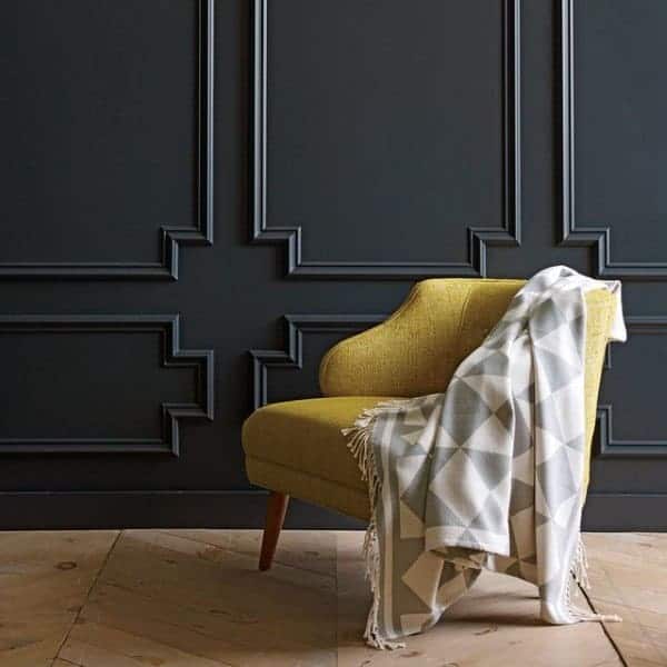 gray panel wainscoting yellow accent chair 