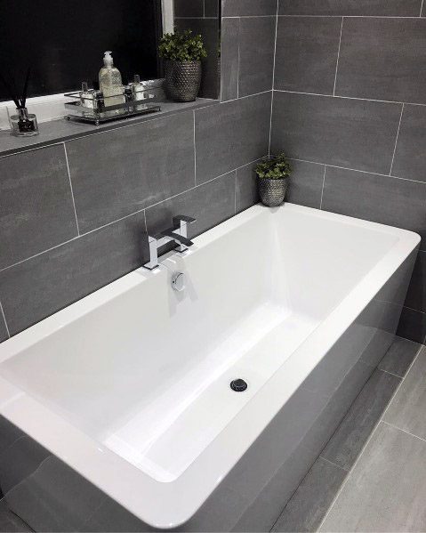 Wall And Tub Surround Bathroom Grey Tile Design Idea