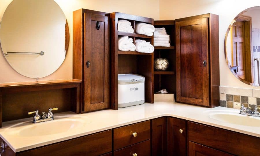 brown bathroom cabinets