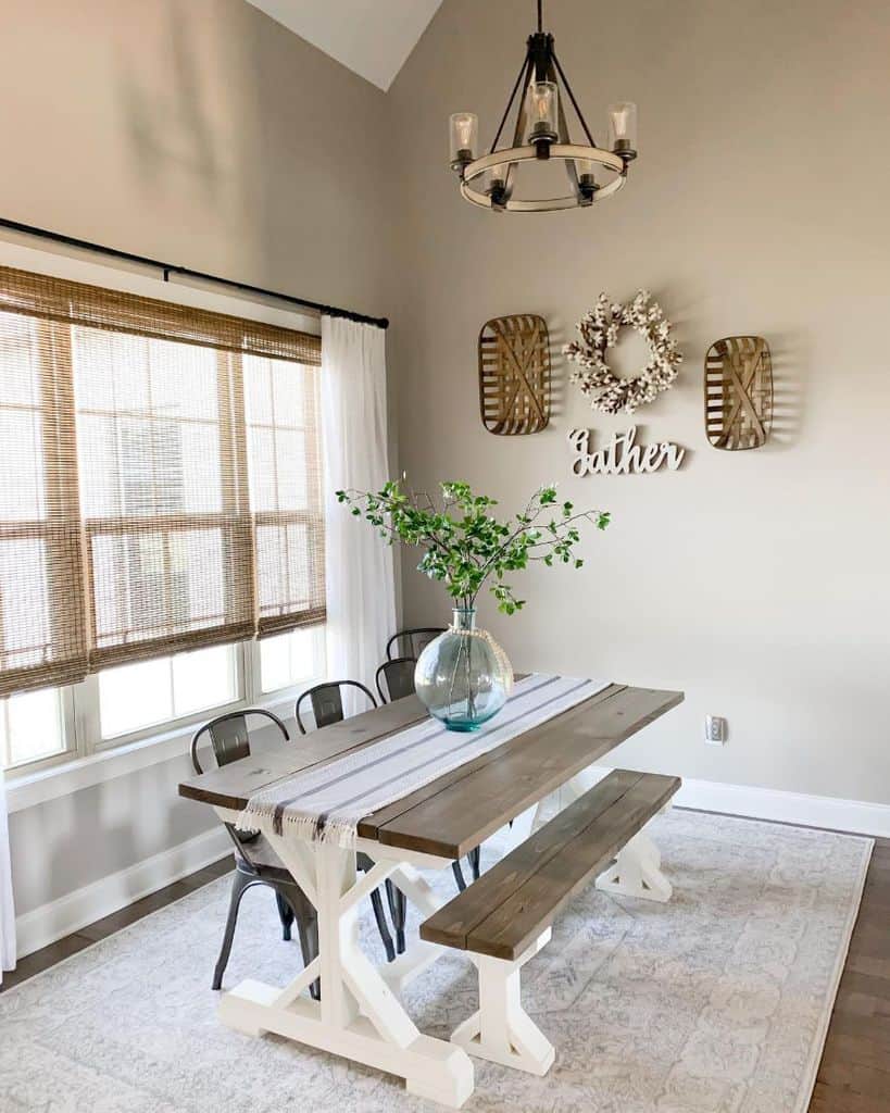 minimalistic dining room with vintage table 