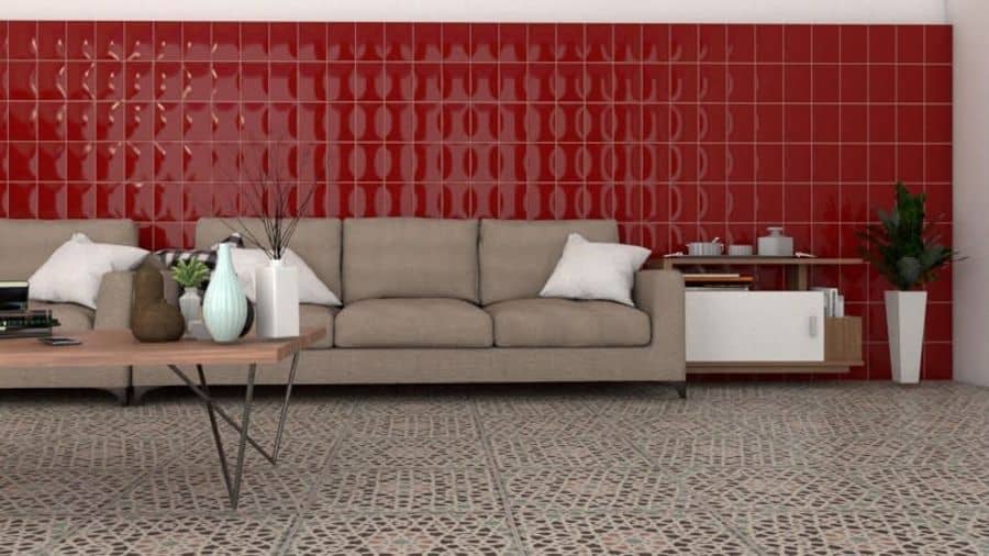 red tile wall large living room