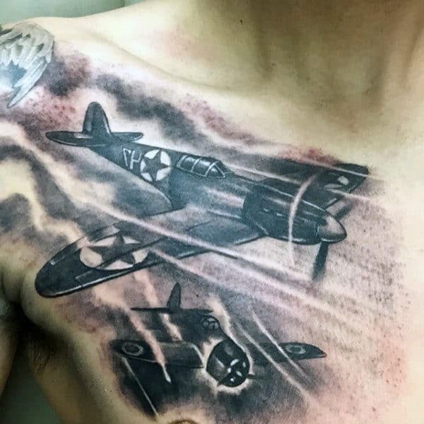 Warbird Mens Air Force Upper Chest Tattoo Ideas