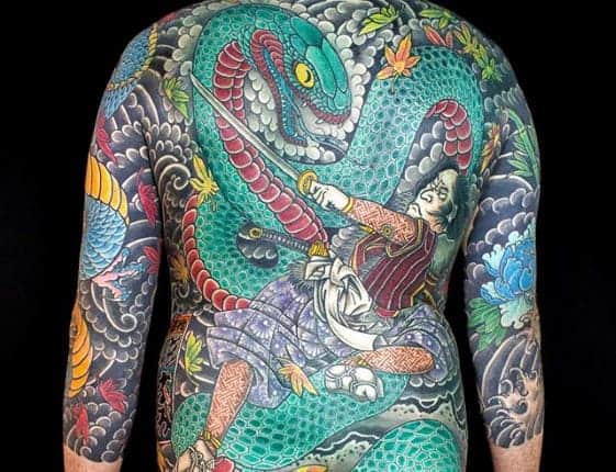 warrior-battling-snake-japanese-guys-full-back-tattoos