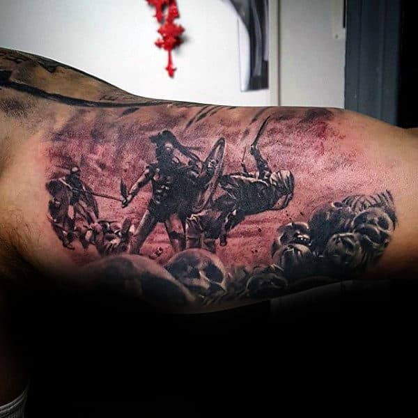 Warrior Spartan Inner Arm Tattoos On Man
