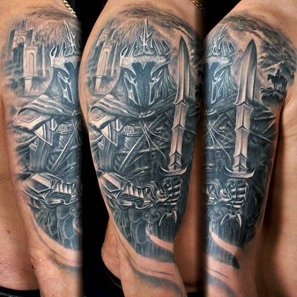 Warrior With Mighty Sword Tattoo Mens Arms