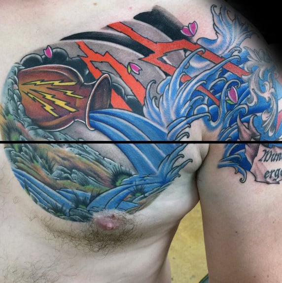 Water Bearer Mens Aquarius Upper Chest And Shoulder Tattoo