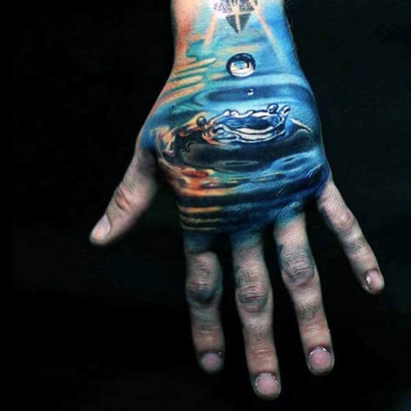 Water Drop Splashing Mens 3d Hand Tattoos