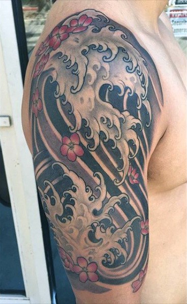 Water Japanese Tattoo For Men With Flowers