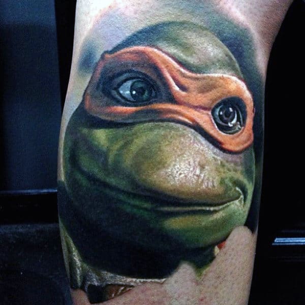 Watercolor 3d Realistic Teenage Mutant Ninja Turtle Mens Leg Tattoos