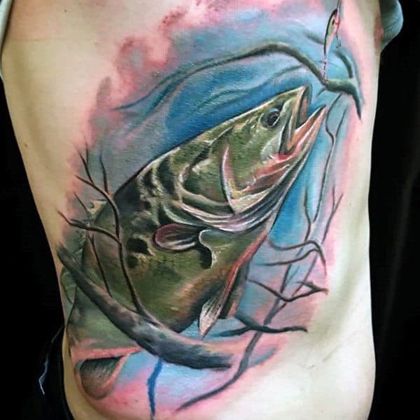 Watercolor Abstract Bass Tattoo Inspiration For Men