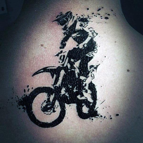 Watercolor Abstract Motocross Upper Back Guys Tattoo