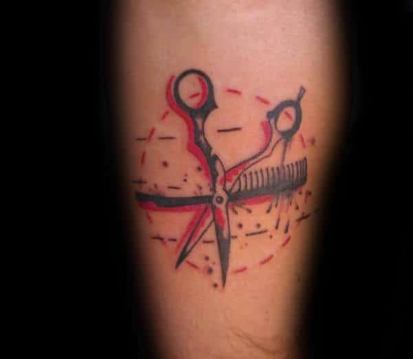 Watercolor Abstract Scissor Black And Red Ink Tattoos For Guys