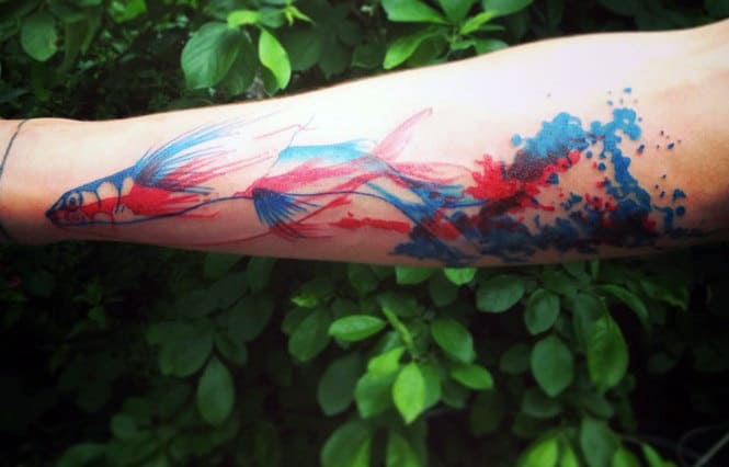 Watercolor Abstract Tattoos With Fish Moving In Water