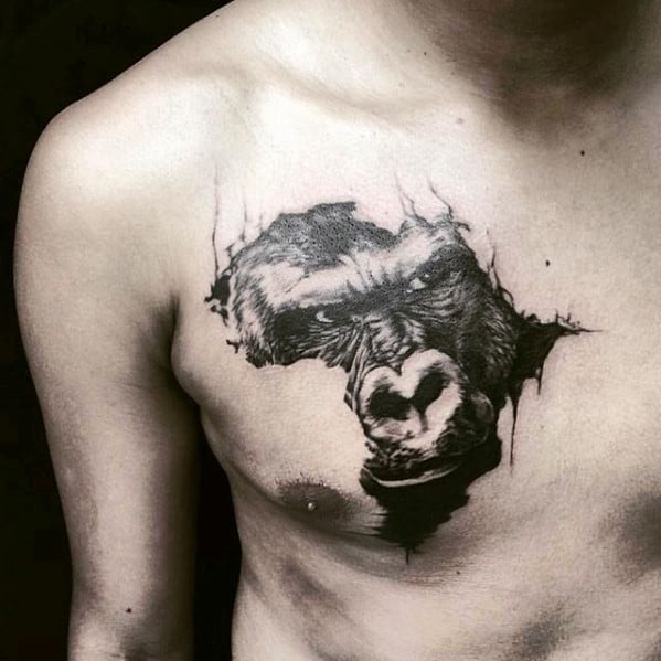 Watercolor Africa Gorilla Mens Upper Chest Tattoo