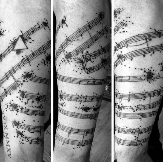 Watercolor Arm Cool Male Music Staff Tattoo Designs