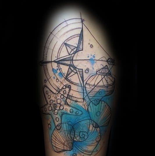 Watercolor Arm Cool Male Starfish Tattoo Designs