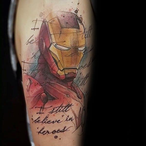 Watercolor Arm Iron Man Male Tattoo Designs