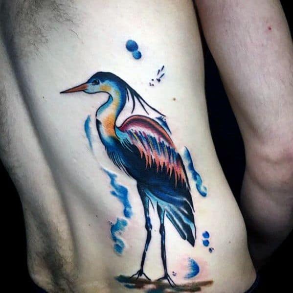 Watercolor Back Mens Cool Heron Tattoo Ideas