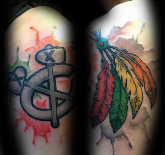 Watercolor Background Guys Chicago Blackhawks Themed Tattoos