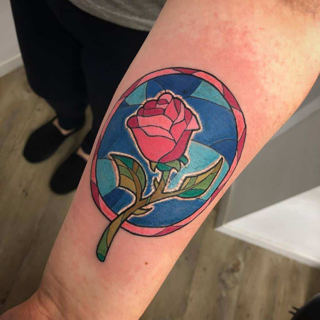watercolor beauty and the beast rose tattoos staceythomastattoos