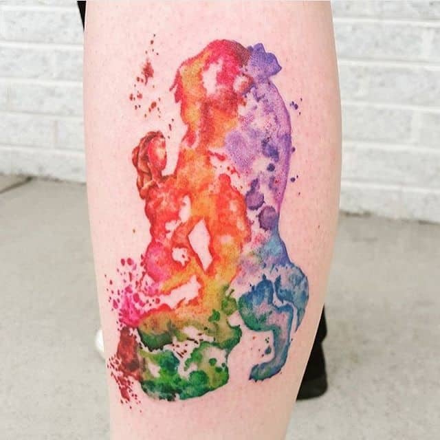 Watercolor Beauty And The Beast Scene Tattoo