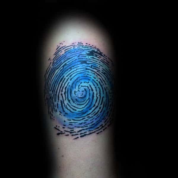 Watercolor Blue Ink Fingerprint Male Arm Tattoos