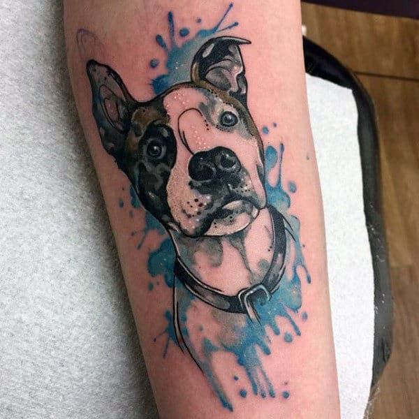 Watercolor Blue Ink Male Dog Tatoos