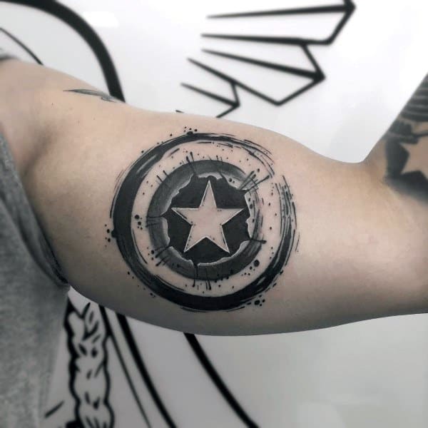 Watercolor Captain America Shield Inner Arm Bicep Tattoos For Men