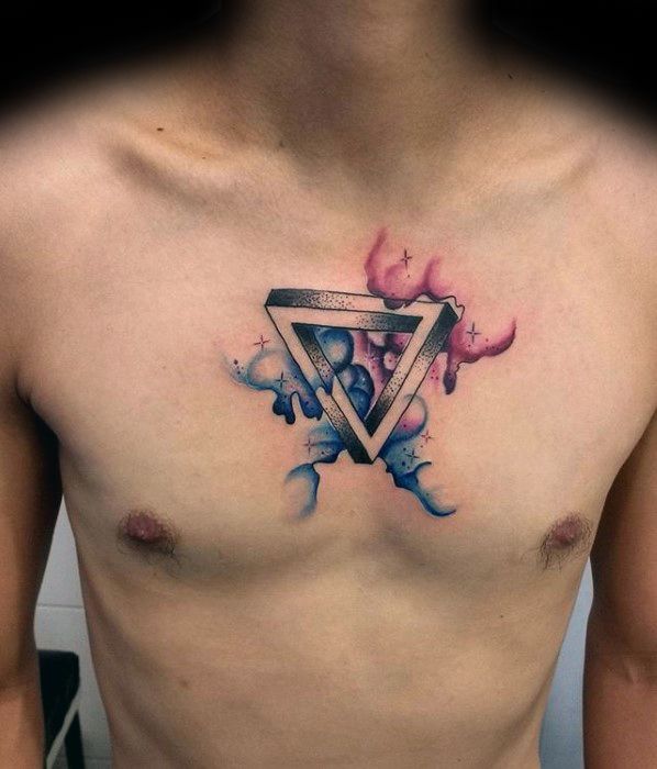 Watercolor Chest Creative Penrose Triangle Tattoos For Men