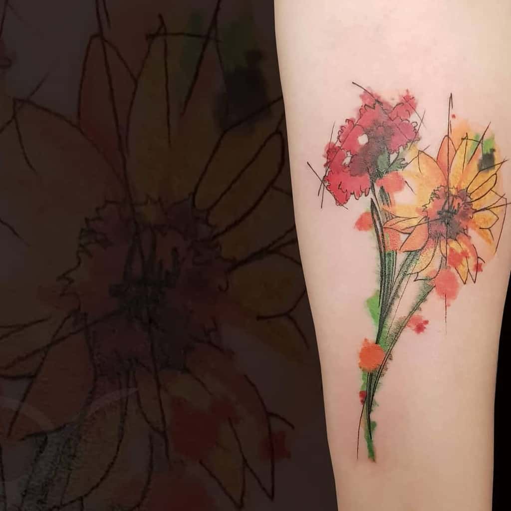 My birth flower carnation my husbands aster and my sons narcissus  Tattoo by uriblood  Flower tattoo designs Flower tattoo Rose flower  tattoos