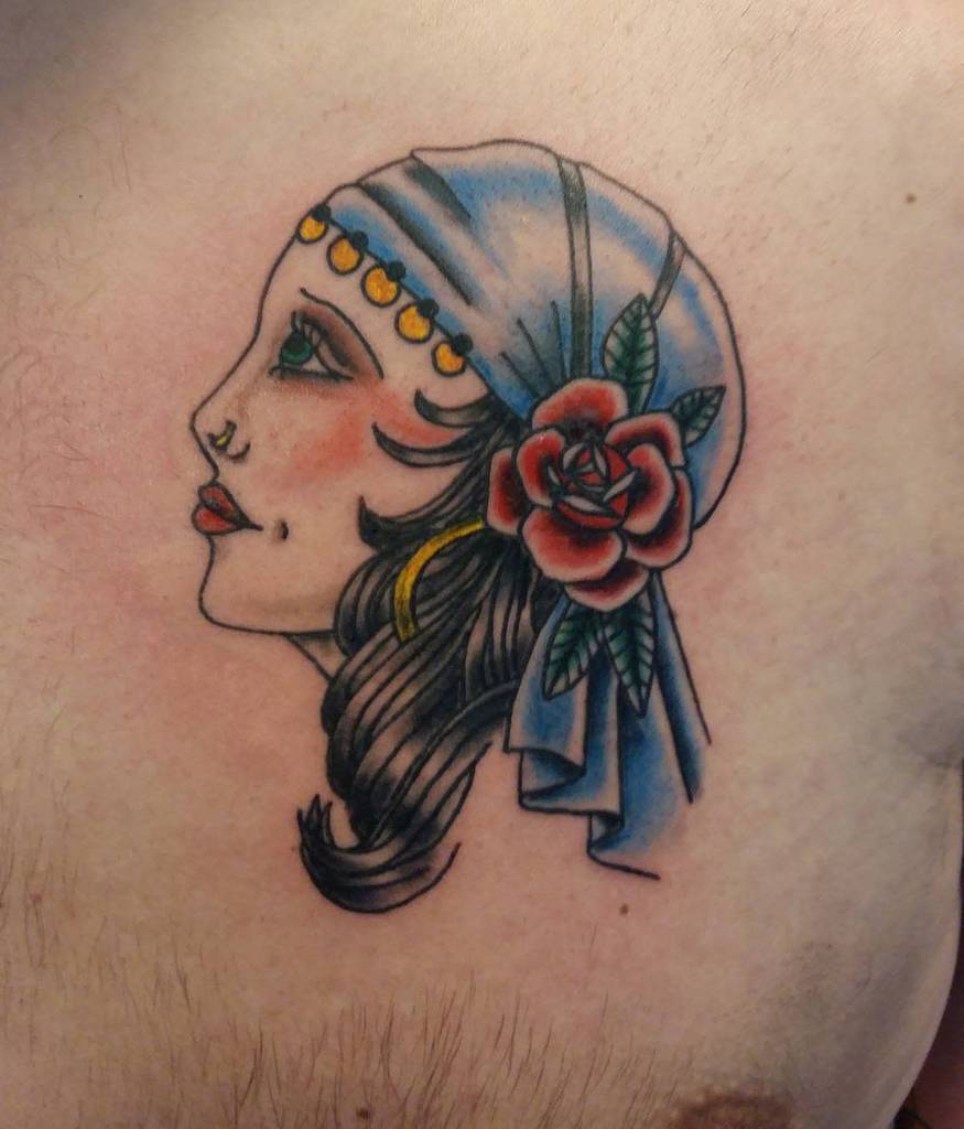 watercolor colored gypsy rose tattoos ster.tattoo