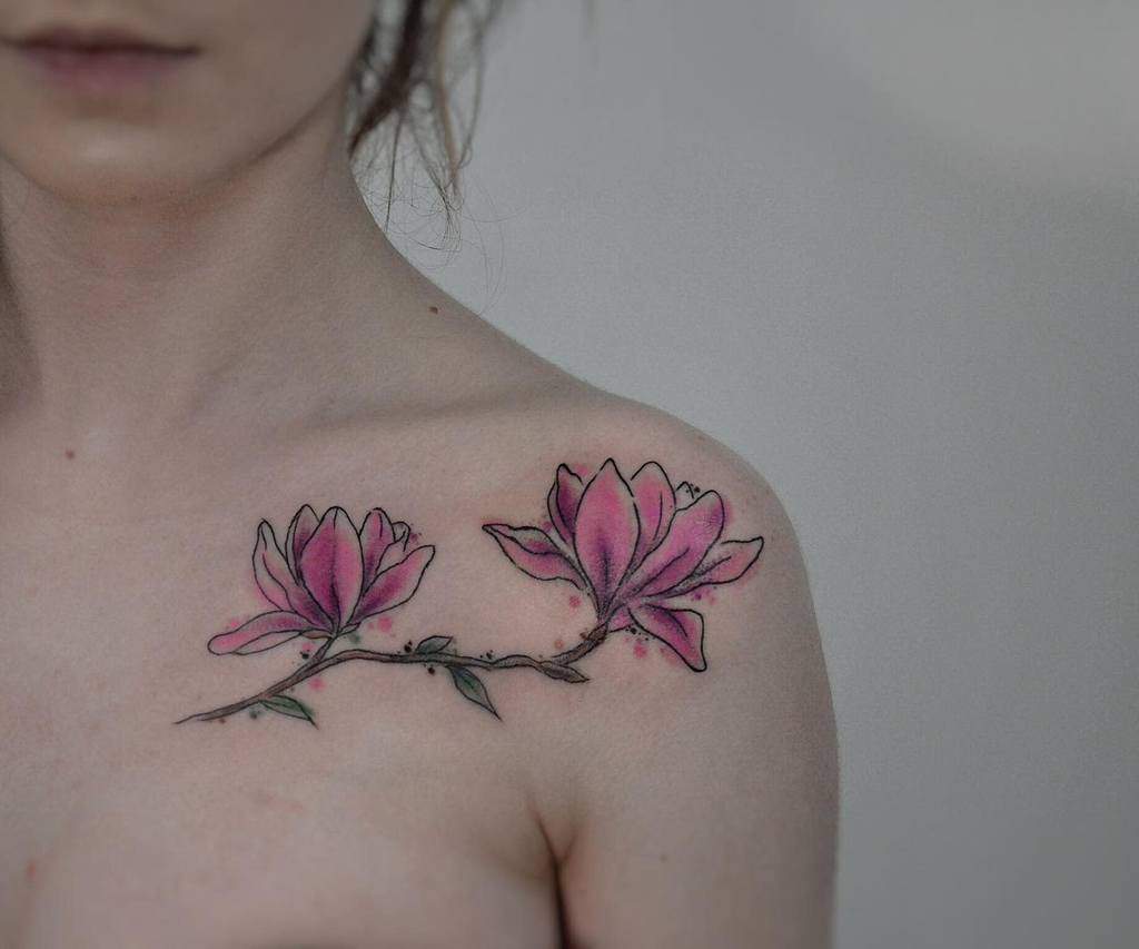 Magnolias Hip  Thigh Tattoo